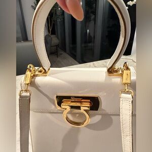 Ferragamo Small Iconic Leather Top Handle Bag with Gold Hardware
